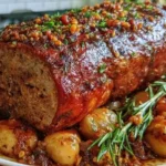 Vegan Holiday Roast garnished with herbs, ready for a festive meal