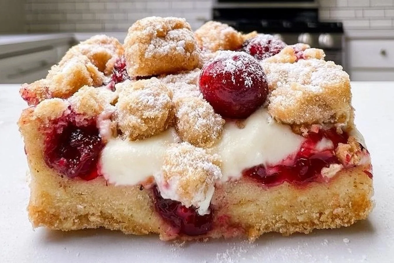 Delicious cranberry crumble bars baked in a buttery shortbread crust