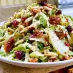 Vegetarian apple coleslaw with cranberries and pecans in a bowl